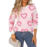 Heart Sweater for Women Valentines Cute Print Crewneck Long Sleeve Oversized Love Sweaters Knit Pullover Tops