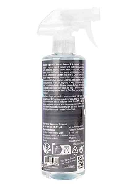 CHEMICAL GUYS TOTAL INTERIOR CLEANER & PROTECTANT INTERIOR CLEANER, CLEANS & PROTECTS LEATHER, VINYL, PLASTIC, RUBBER, GLASS WITH A STREAK-FREE FINISH — CARS, TRUCKS, SUVS, RVS, 16 OZ