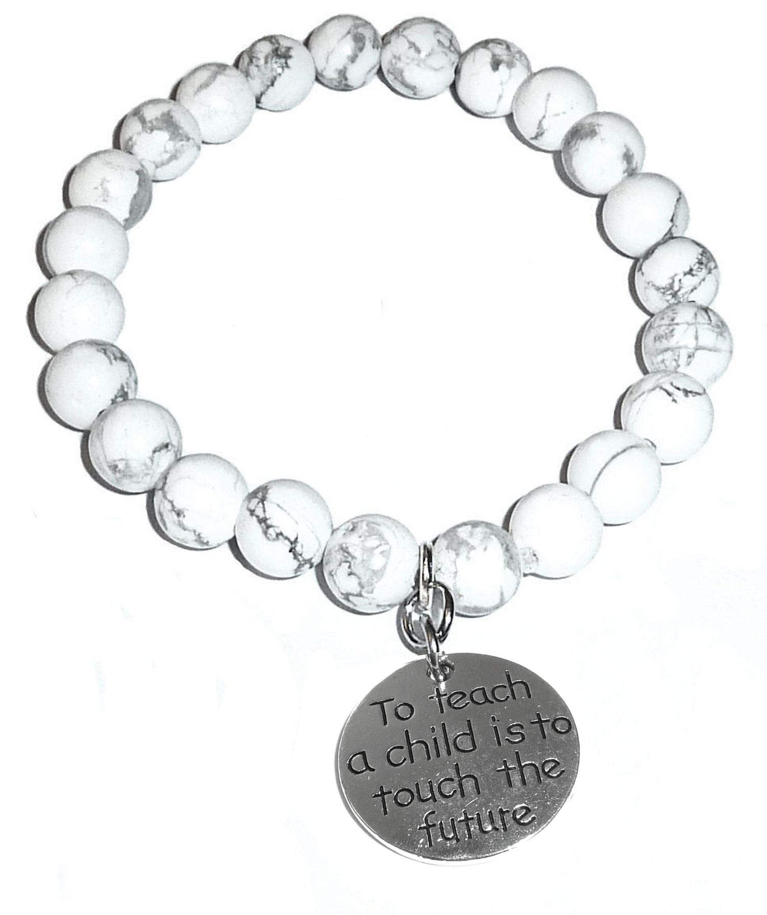 Hidden Hollow Beads Howlite Natural White Stone Women's Stretch Beaded Bracelet, Inspirational Message Charm, Stretch - Will fit most wrists., Stone