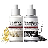 2PCS Rice Exfoliating Ampoule Set,White & Black Rice Facial Exfoliating Serum,Peel Shot Glow Rice Ampoule Duo,Gentle Peel & Deep Hydration,Facial Exfoliator,Pore Refining, Dead Skin Cells Remover