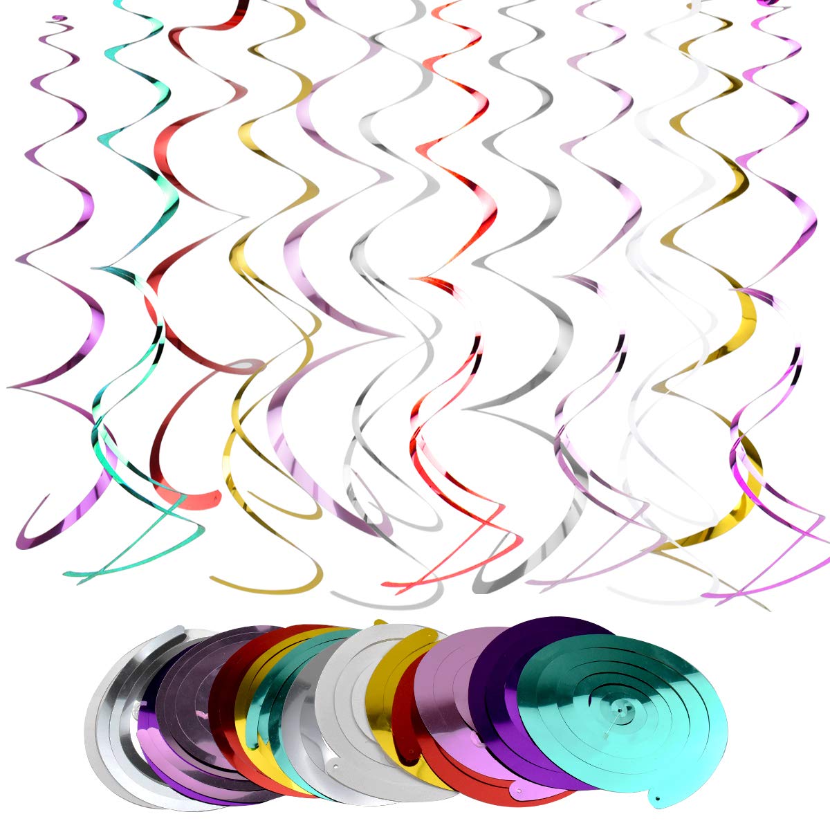 Disino Swirl Decoration,14pcs Hanging Spiral Decorations for Party,2 Sizes Spiral Swirl Streamers,Multicolor Foil Ceiling Decorations for Valentine's Day,Christmas Wedding,Birthday,Baby Shower