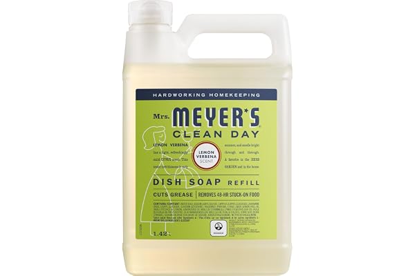 Mrs. Meyer's Clean Day Dish Soap Refill, Cruelty Free Dishwashing Liquid, Lemon Verbena Scent, 1.4 Liter Refill for Dish Soap