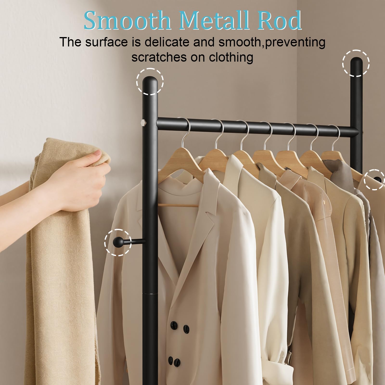 OUTBROS Kleiderständer mit Rock Slab Base, Stehende Kleiderstange aufbewahrung für den Innenbereich-Garderobenständer mit 2 Haken-50cm Breiter, Strapazierfähiger Coat Rack aus Metall (Schwarz) 5