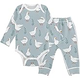 vvfelixl Baby Bodysuits Pants Sets White Gooses Long Sleeve Baby Clothes for Boys Girls 0-24M