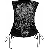 SOLY HUX Women's Y2k Gothic Graphic Tube Tops Strapless Sleeveless Drawstring Ruched Side Crop Top Summer Streetwear