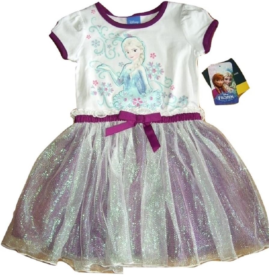 Disney Frozen Girls Elsa Tutu Party Dress Cotton Bodice 3 Layer Skirt Outer Glitter Net
