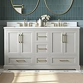 DELUXE LIVING 60 Inch Bathroom Vanity with Double Sink Combo, Solid Wood Frame with Mable Top &Backspalsh, Fully-Assembled wi