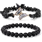 GolbalJew Amethyst Bracelet For Women Anxiety Amethyst Beaded Bracelets Butterfly Charms Healing Stone Layered Bracelet Gifts For Women