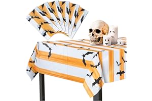 MATICAN Halloween Tablecloth, 6-Pack Disposable Halloween Table Cloths, Bats Plastic Table Covers, 54 x 108 Inches, Halloween Party Decorations