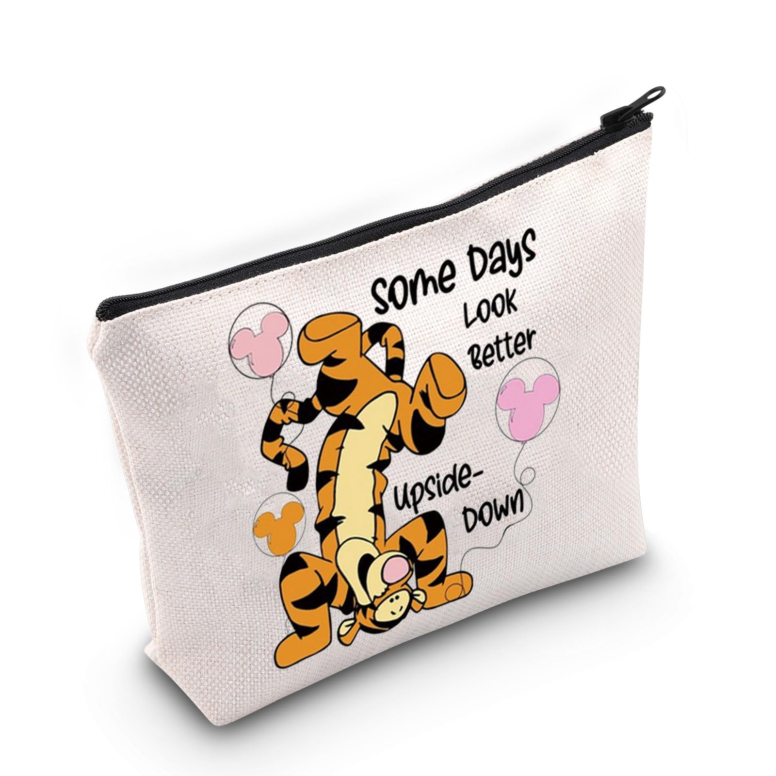 WZMPA Funny Tigger Cosmetic Makeup Bag Tiger Inspired Gift Some Days Look Better Upside Tigger Zipper Pouch Bag Tiger Merchandise, Some Days Tigger — image 1