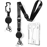 DELSWIN Heavy Duty Retractable Lanyard - Breakaway Lanyards for ID Badges Keys, Retractable Keychain with Upgraded Carabiner, Key Ring, and 2-Card Thumb-Slot Badge Holder, 8 oz Retraction