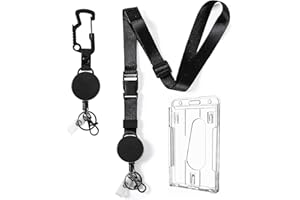 DELSWIN Heavy Duty Retractable Lanyard - Breakaway Lanyards for ID Badges Keys, Retractable Keychain with Upgraded Carabiner, Key Ring, and 2-Card Thumb-Slot Badge Holder, 8 oz Retraction