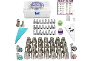 Aleeza Cake Wonders Russian Piping Tips Set - 100 pcs Cake Decorating Supplies with 40 Icing Bags, 28 Russian Nozzles, 24 Fro