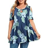 MONNURO Plus Size Cold Shoulder Tops For Women Sexy Ruffle Short Sleeve Tunic