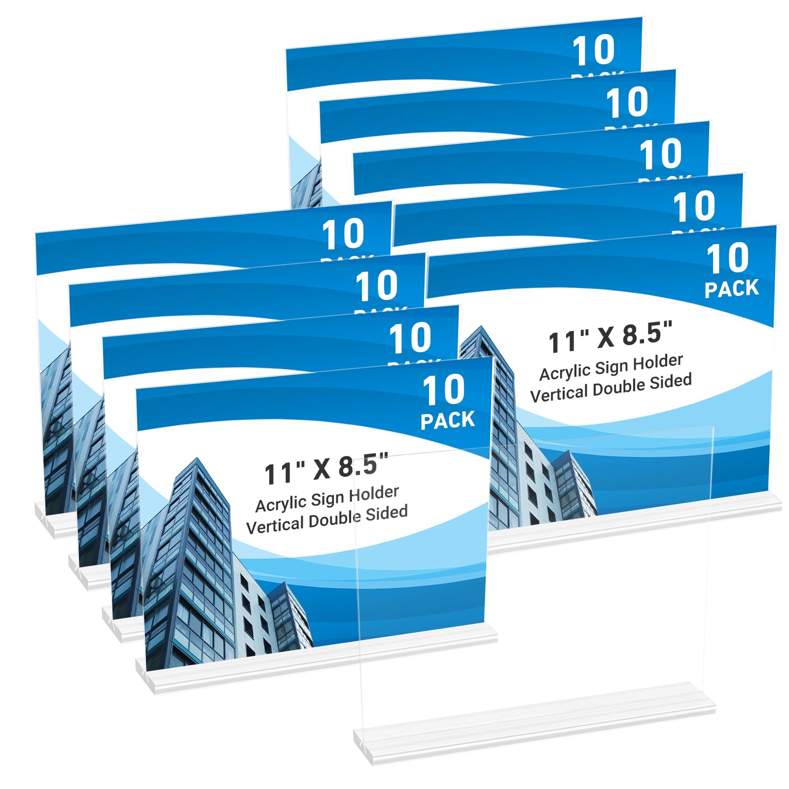 Photo 1 of 10 Pack Acrylic Sign Holder 11 x 8.5 Horizontal, Double-Sided Clear Sign Holder Plastic Stands for Display, T Shape Acrylic Table Sign Stands for Office Store Restaurants Wedding Party Decoration