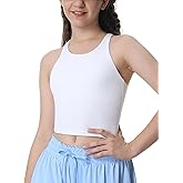 Girls Tank Tops Double Lined Crop Tops for Kids High Crew Neck Racerback Basic Sleeveless Dance Top for Girls