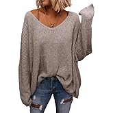BZB Women's V Neck Long Sleeve Knit Loose Oversized Pullover Sweater Top
