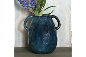 Tanvecle Blue Ceramic Vase with 2 Handles, Modern Farmhouse Vase for Home Decor, Rustic Terracotta Vase, Decorative Pottery Flower Vase, Clay Small Vase, Centerpieces for Dining Table - 7 Inch Tall