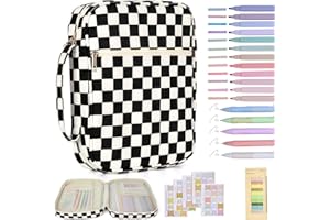 YKFLY Bible Cover Case for Women Corduroy Bible Case for Girls Checkered Large Bible Cover with Handle Bible Study Supplies Accessories Christian Gifts for Women (Black, Medium)