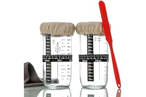 Sourdough Starter Jar,24oz/730ml Large Capacity Sourdough Starter Jar with Glass Jar Black Silicone Scraper Feeding Date Mark