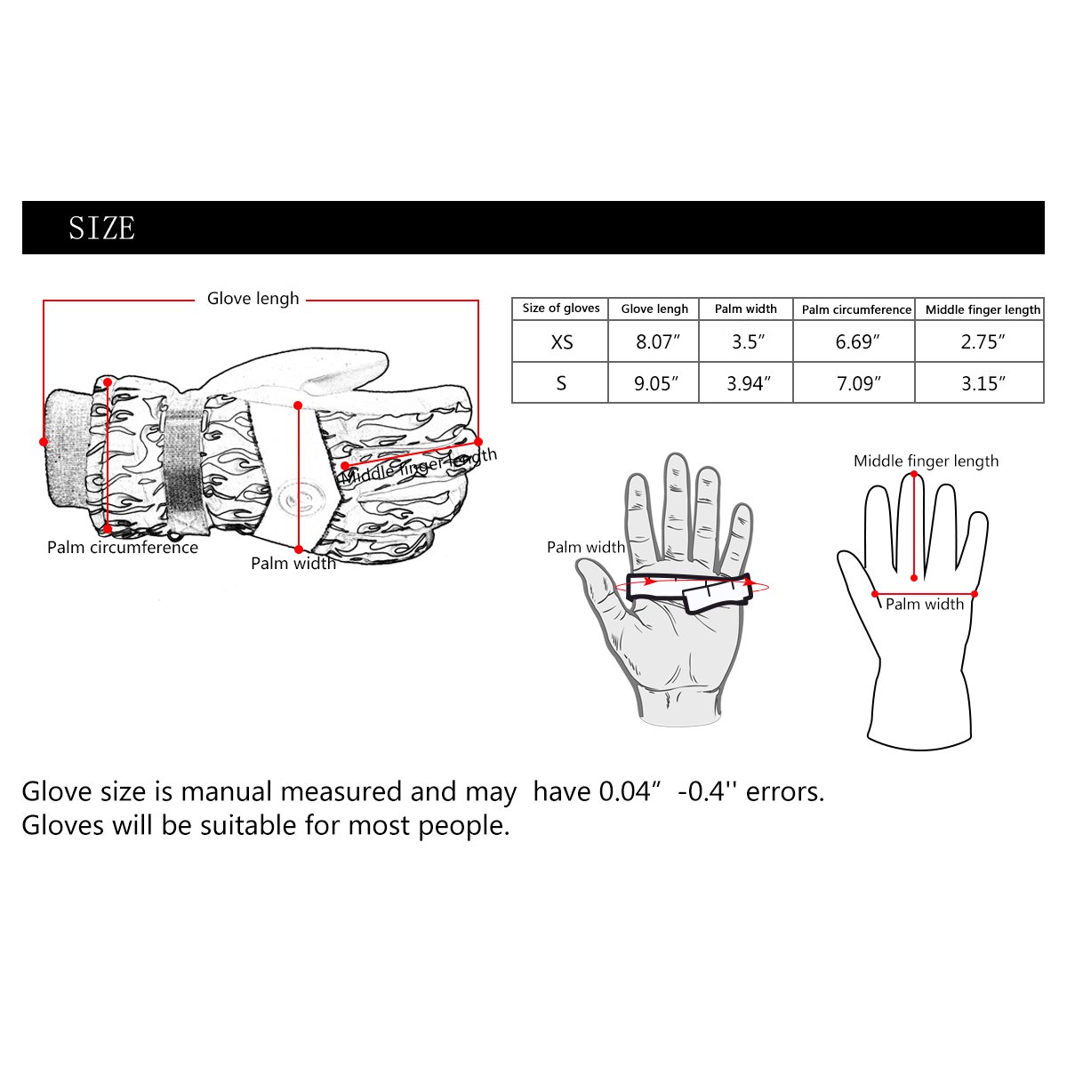 WILD SNOW Kids Children\'s Ski Gloves Winter Waterproof Windproof Glove size S (Black1)