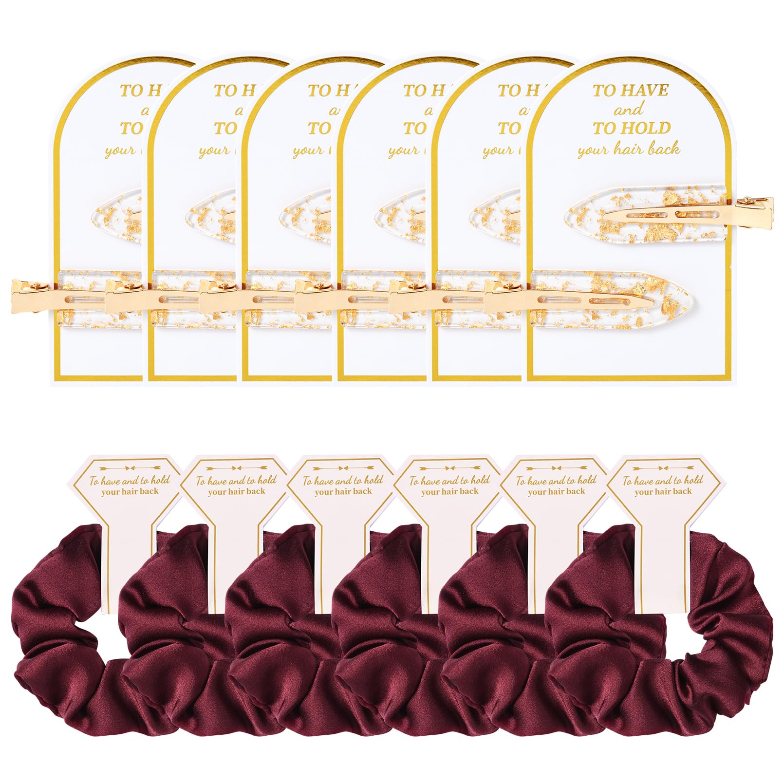 Photo 1 of 12 PCS Hair Accessories Bridesmaid Proposal Gifts, Including Gold Glitter Bridesmaid Hair Clips and Silk Satin Soft Bridesmaid Hair Scrunchies, Women's Wedding Favor