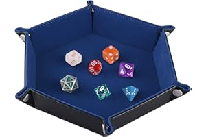 SIQUK Double Sided Dice Tray, Folding Hexagon PU Leather and Velvet Dice Holder for Dungeons and Dragons RPG Dice Gaming D&D and Other Table Games, Blue