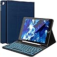 Keyboard Case for iPad 6th/5th Generation 9.7 inch, Slim Folio Smart Case with Pencil Holder for iPad Air 2, Rechargeable, Detachable Wireless Keyboard with 7 Color Backlit for iPad Pro 9.7 - Navy