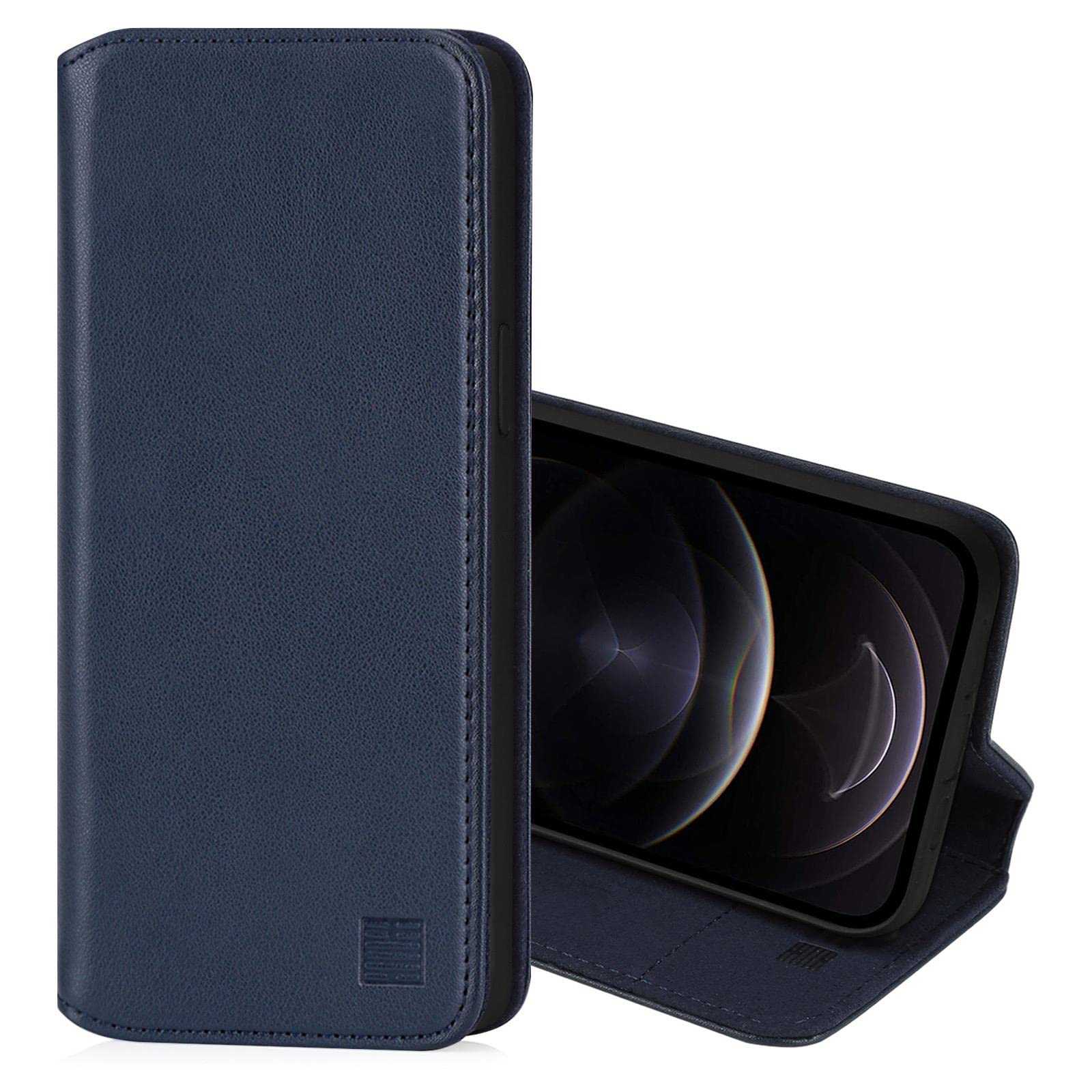32nd Classic Series 2.0 - Real Leather Book Wallet Flip Case Cover For Apple iPhone 12 Pro Max (6.7"), Real Leather With Card Slot, Magnetic Closure and Built In Stand - Navy Blue