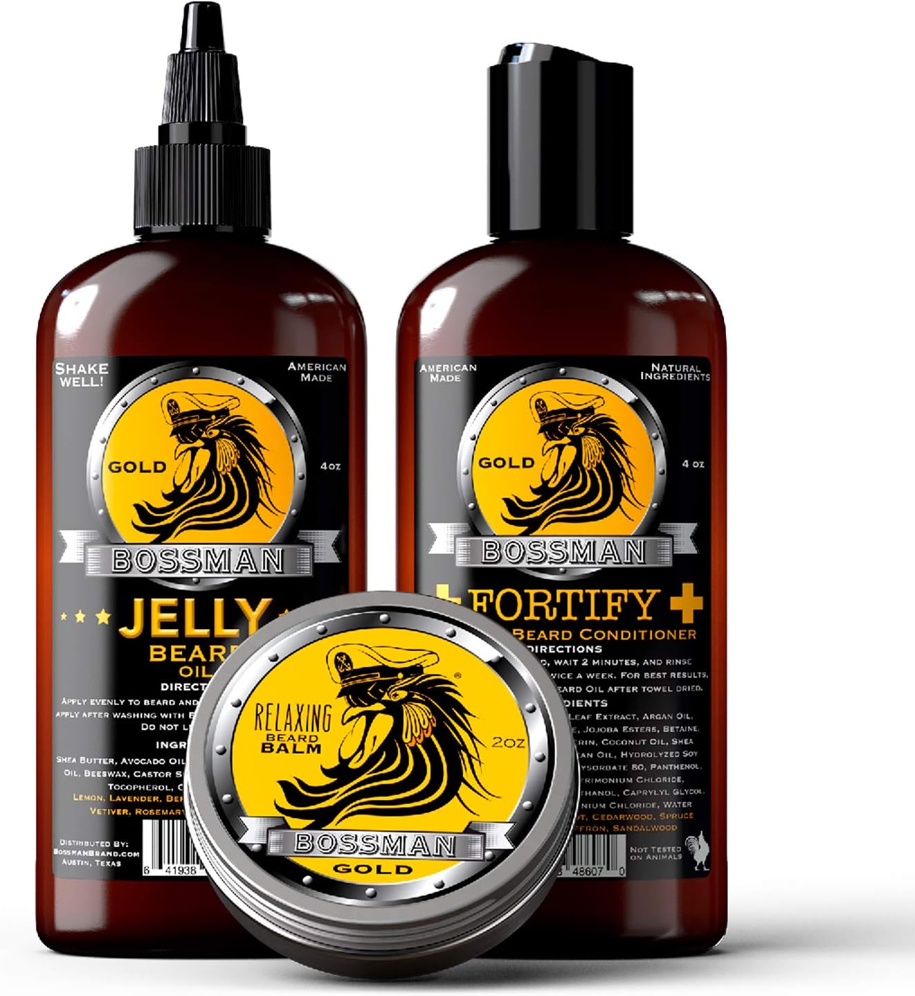 Bossman Essentials Beard Kit - Beard Oil - Conditioner and Balm (Gold Scent)