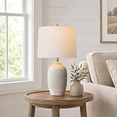 Vortether 24.5" Ceramic Table Lamp for Living Room with Pre-Attached Shade | Single Beige Bedside Lamps, Hand-Textured Farmho