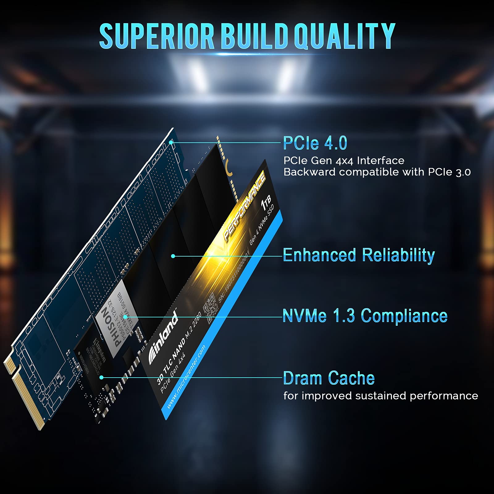 INLAND Performance SSD 1TB PCIe 4.0 M.2 Internal Solid-State Drive NVMe Gen4 x 4 with DRAM Up to 5,000 MB/s, 1,800 TBW 3D TLC NAND