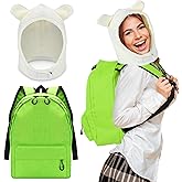 Croloose 2 Pcs Halloween Adult Adventure Cosplay Costume Accessories Adult White Bunny Hat Green Backpack Cosplay Green Bag Prop White Plush Hat Human Adventure for Women Men