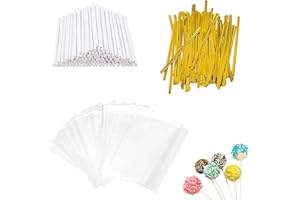  Cake Pop Stand Kit,300 PCS Cake Pop Sticks and Wrappers Kit,Cake Pop Bags,Cake Pop Sticks and Golden Ties for Lollipop Wrap