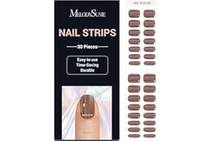 MelodySusie 30PCS Semi Cured Gel Nail Strips (Brown Cat Eye), Works with Nail Lamp, Salon Quality, Long Lasting, Easy to Apply and Remove, Includes 2 Prep Pads, Nail File and Wooden Stick