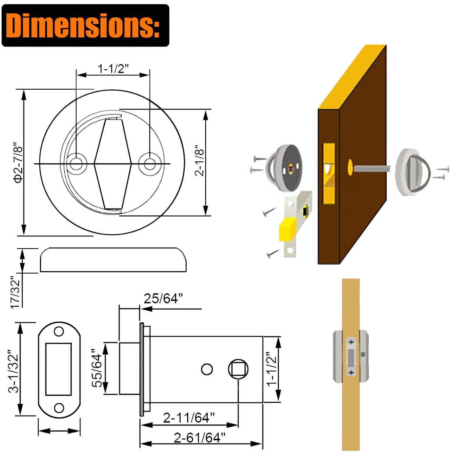 Locks Tools & Home Improvement HWMATE Invisible Door Knob Lock Double