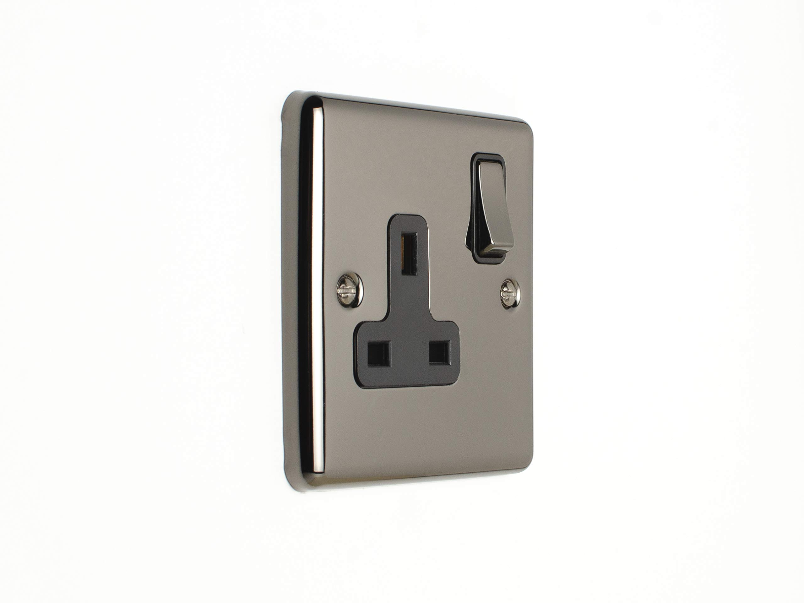EUROLITE Enhance Black Nickel 1 Gang Single Plug Socket EN1SO BNB