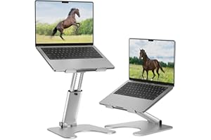 ROTTAY Collapsible Laptop Stand, Adjustable Height up to 16", Ergonomic Laptop Riser with 2 Angle Adjustment Buttons, Aluminum Laptop Holder Computer Stand Fits MacBook, Laptops Tablets 10-16", Silver