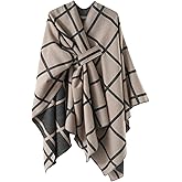 Aedvoouer Women's Plaid Shawl Wraps Open Front Poncho Sweater Oversized Cape Cardigan Shawls for Fall Winter