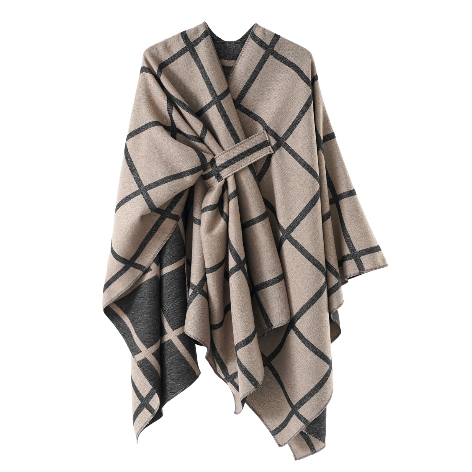 View 1 of Aedvoouer Women's Plaid Shawl Wraps Open Front Poncho Sweater Oversized Cape Cardigan Shawls for Fall Winter,Plaid Khaki