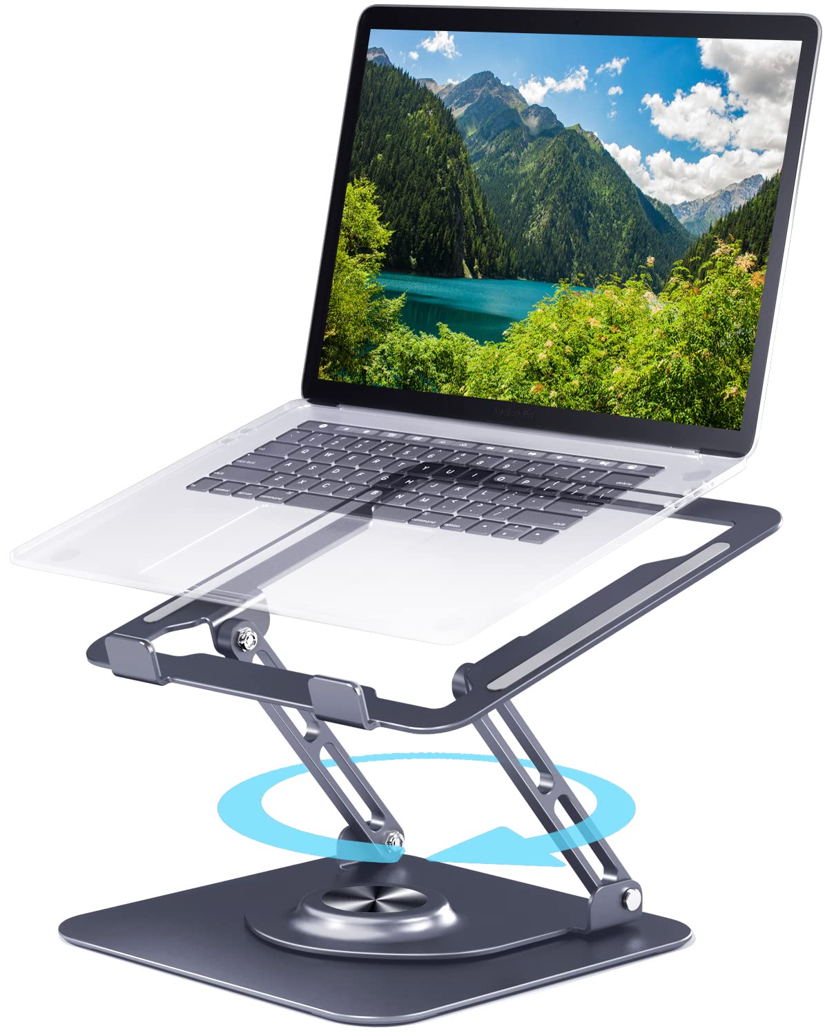 Transplant Laptop Stand 360 Degree for Desk Rotating Base, Riser Adjustable Height, Foldable Portable Aluminum Compatible with Macbook Pro Other Notebooks and Tablets 10-17'' (Grey)