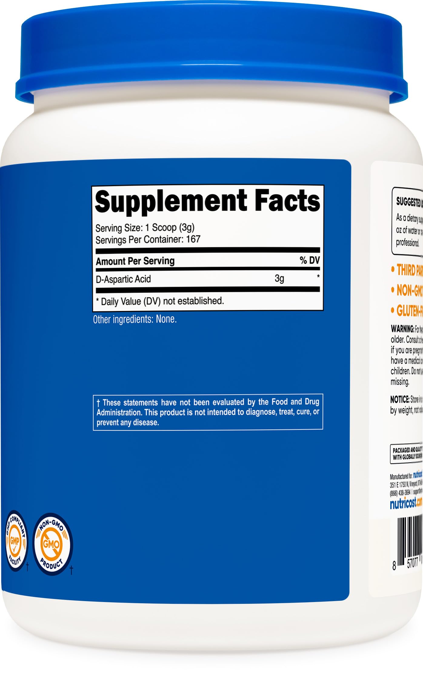 Nutricost D-Aspartic Acid (DAA) Powder 500G - DAA Supplement