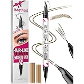 iMethod Curved Eyebrow Pen - Eyebrow Pencil, Brow Pencil 2-in-1 Dual-Ended Microblading Eyebrow Pen with Curved Tip and Precise Brush-Tip for Natural Hair-Like Brows, Last All-Day, Light Brown