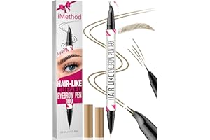 iMethod Curved Eyebrow Pen - Eyebrow Pencil, Brow Pencil 2-in-1 Dual-Ended Microblading Eyebrow Pen with Curved Tip and Precise Brush-Tip for Natural Hair-Like Brows, Last All-Day, Light Brown