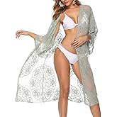 Women's Lace Cardigan Floral Crochet Sheer Beach Cover Ups Long Open Kimono