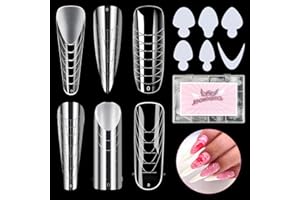 BOMOQING 288PCS Nail Dual Forms for Poly Extension Gel, Acrylic Full Cover Dual Nail Forms Set, Gel Nail Mold Kit for Builder Gel, 6 Styles False Nail Tip 6 Styles Sticker Silicone 12 Sizes Scale for Manicure