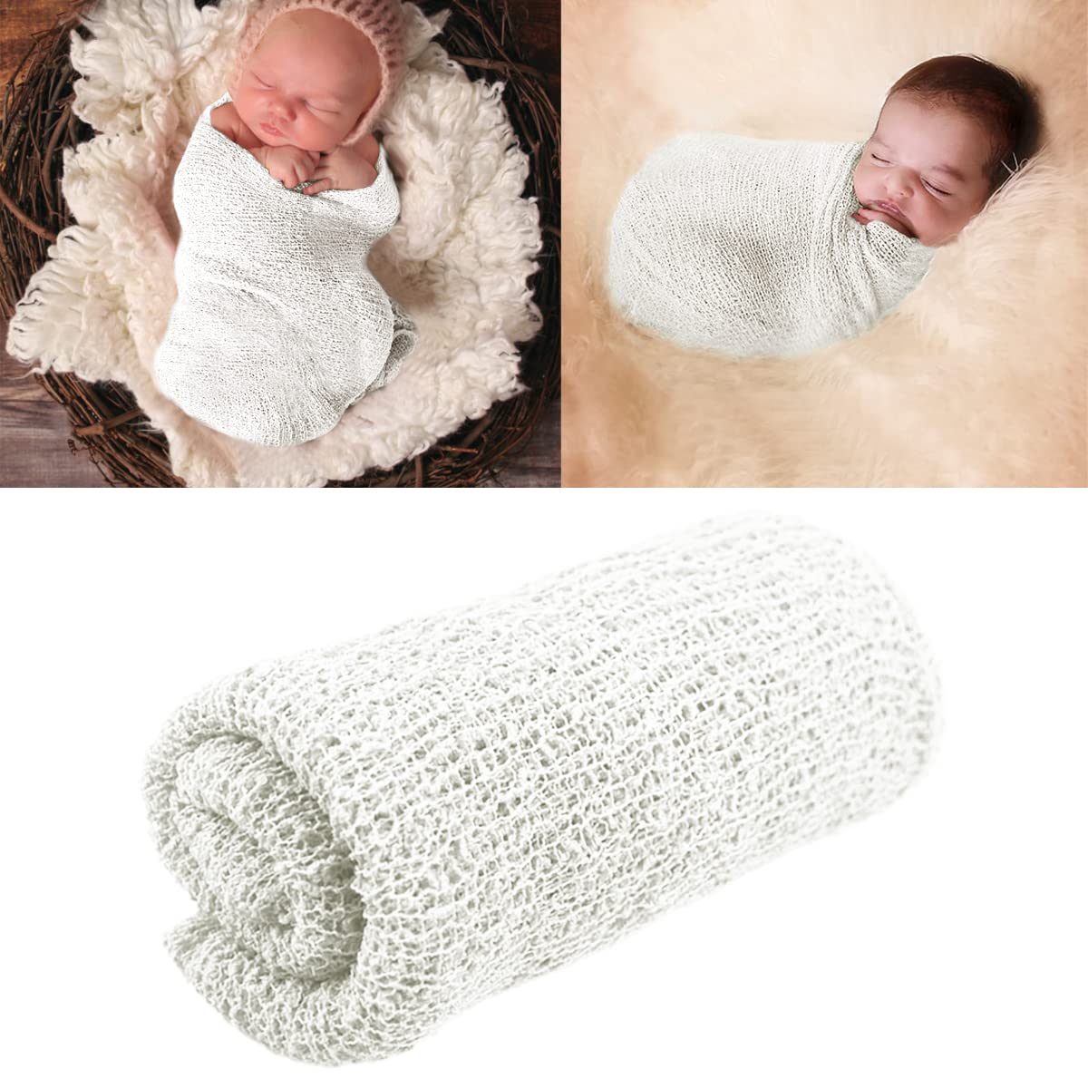 DOERDO Long Ripple Wrap Newborn Baby Stretch DIY Newborn Photography Baby Photo Props, White