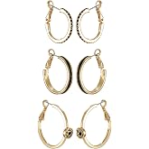 Guess Black Glass Stone Hoop Earring Set, Goldtone, 3-Piece