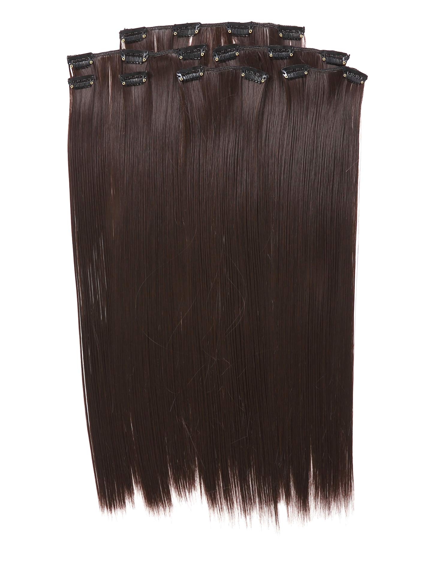 Prettyland static-free 20 inch 7 piece Clip-In Set Straight long Extensions Hairpiece Black-brown 04