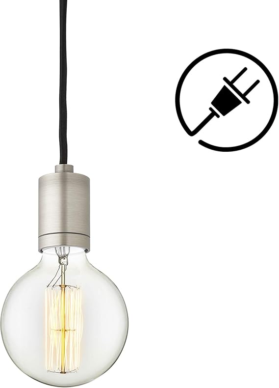 Plugin Pendant Lighting with Edison Bulb Brushed Nickel Hanging